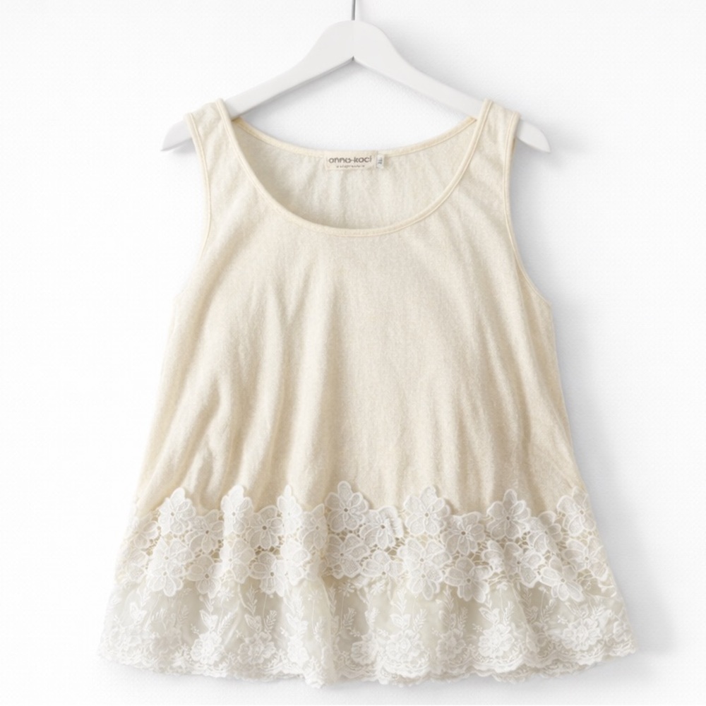Cream Floral Lace Trim Top